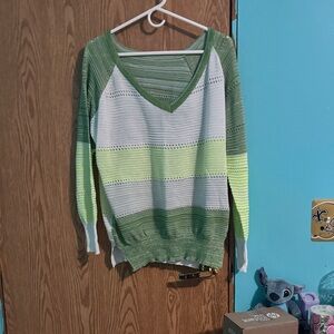 Green and White Women's Sweater